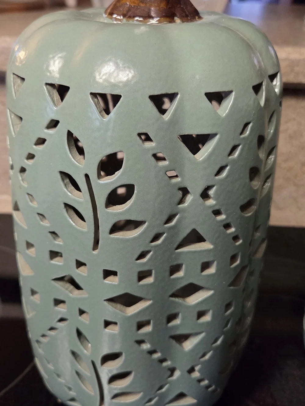 Source Unknown Sage Green Ceramic Pumpkin Lanterns with Brown Stems